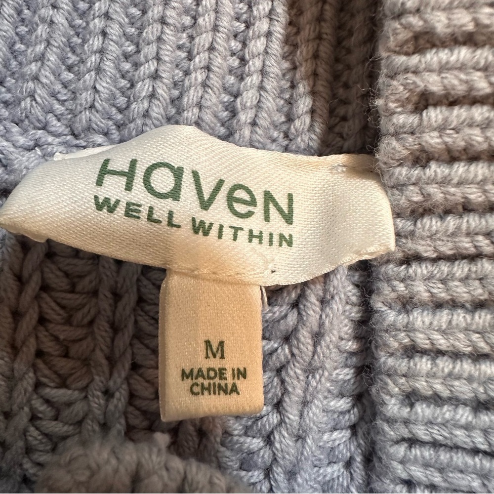 Haven Well Within fisherman sweater featuring a button-up mock neck. Sz M (a1) - Picture 10 of 16